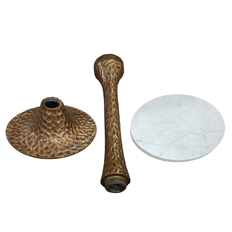 Bowery Hill Round Accent Side Table with Marble Top in Antique Brass Finish