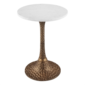 Bowery Hill Round Accent Side Table with Marble Top in Antique Brass Finish