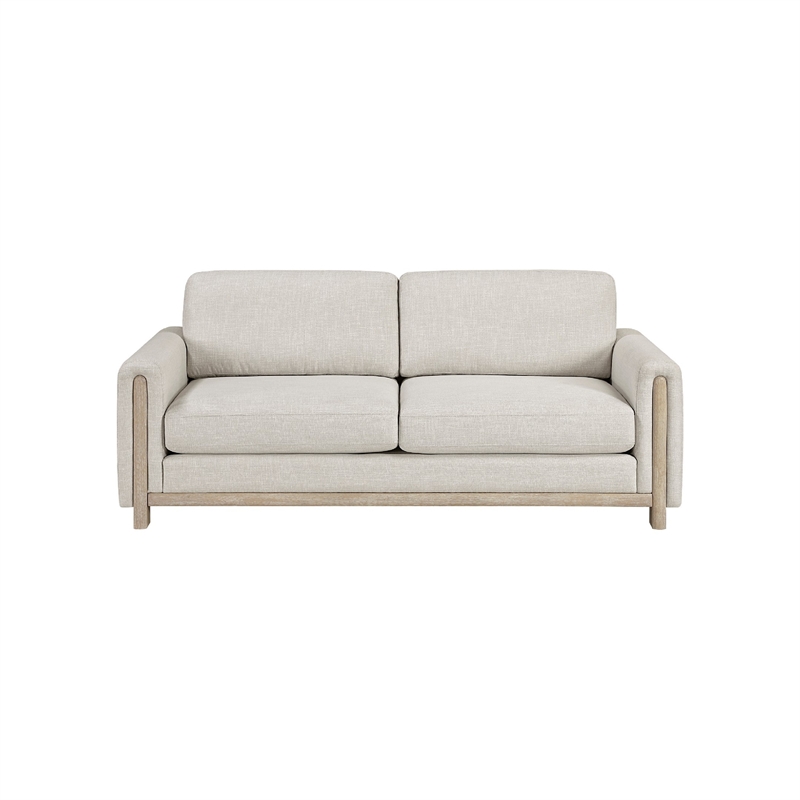 Bowery Hill Sofa Beige Polyester Upholstery Solid Wood Frame 81 Inch