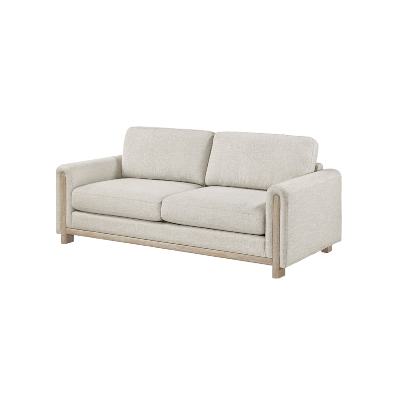 Bowery Hill Sofa Beige Polyester Upholstery Solid Wood Frame 81 Inch