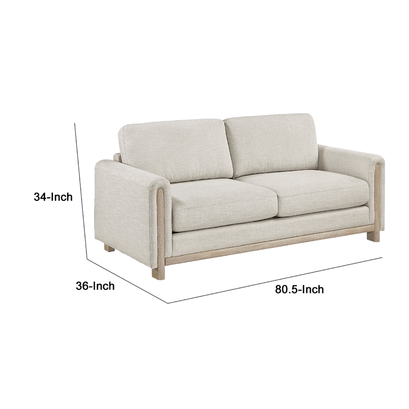 Bowery Hill Sofa Beige Polyester Upholstery Solid Wood Frame 81 Inch