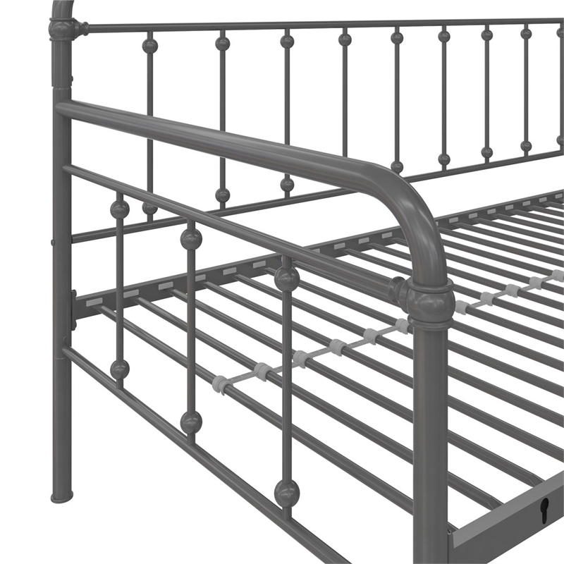 Bowery Hill Twin Metal Daybed with Pop Up Trundle in Gray