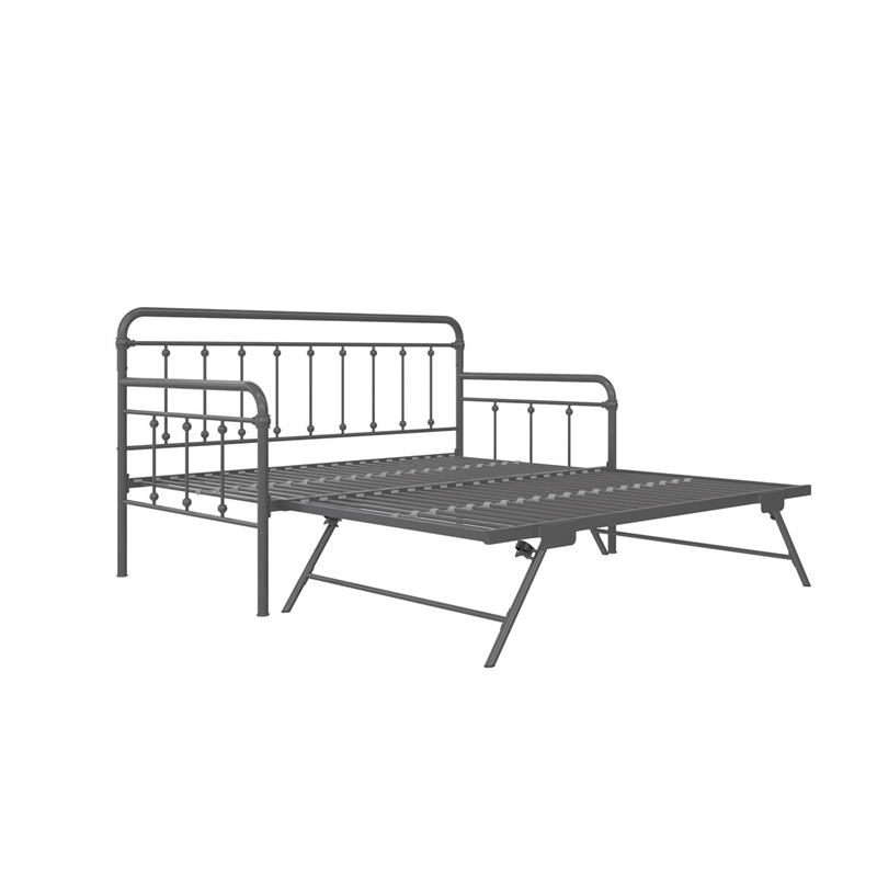 Bowery Hill Twin Metal Daybed with Pop Up Trundle in Gray