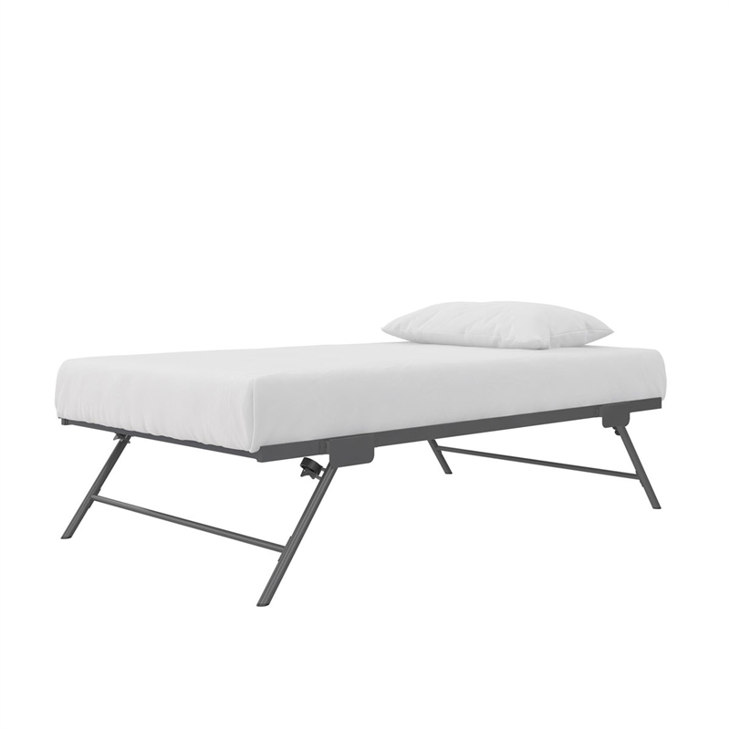 Bowery Hill Twin Metal Daybed with Pop Up Trundle in Gray