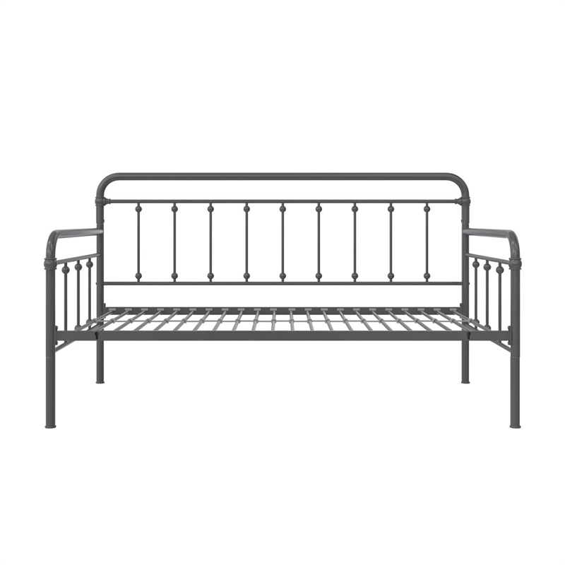 Bowery Hill Twin Metal Daybed with Pop Up Trundle in Gray