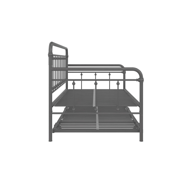 Bowery Hill Twin Metal Daybed with Pop Up Trundle in Gray
