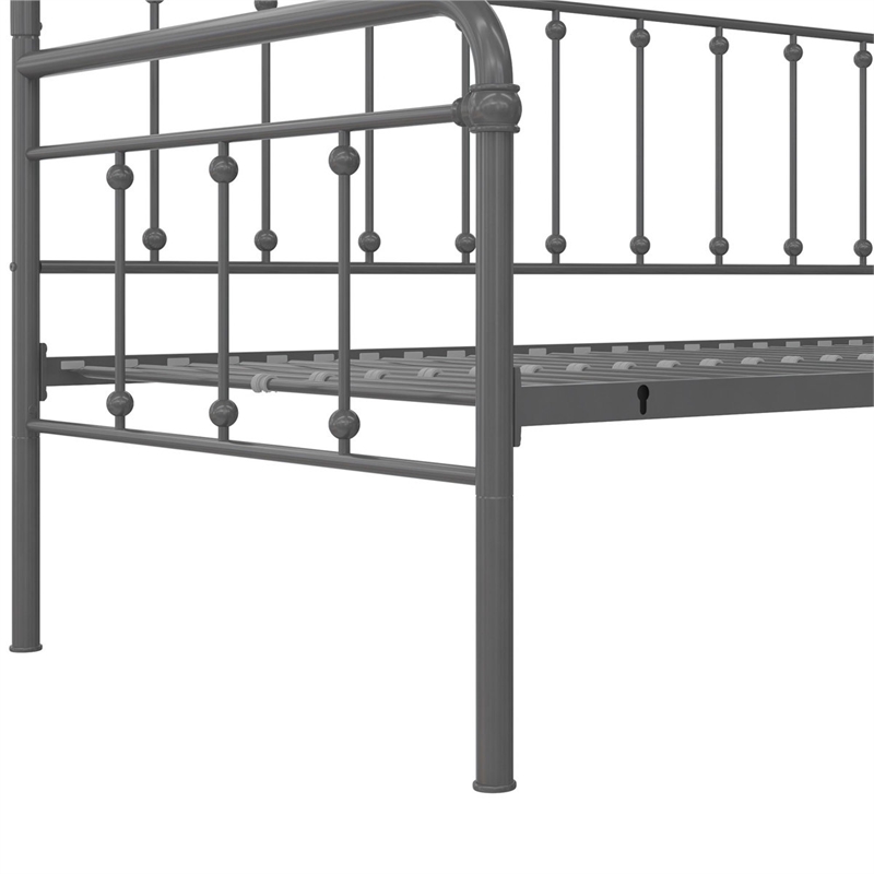 Bowery Hill Twin Metal Daybed with Pop Up Trundle in Gray