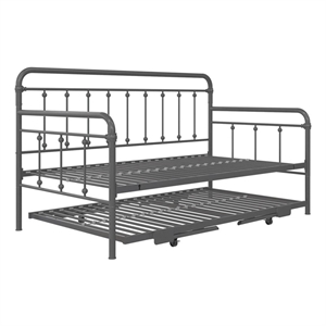 Bowery Hill Twin Metal Daybed with Pop Up Trundle in Gray