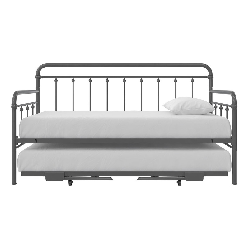 Bowery Hill Twin Metal Daybed with Pop Up Trundle in Gray