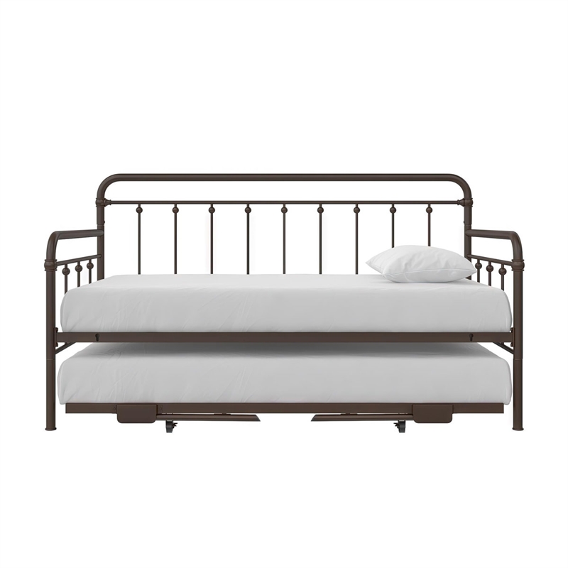 Bowery Hill Twin Metal Daybed with Pop Up Trundle in Bronze