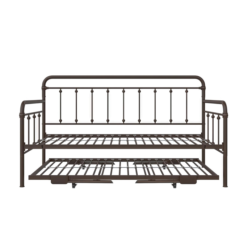 Bowery Hill Twin Metal Daybed with Pop Up Trundle in Bronze