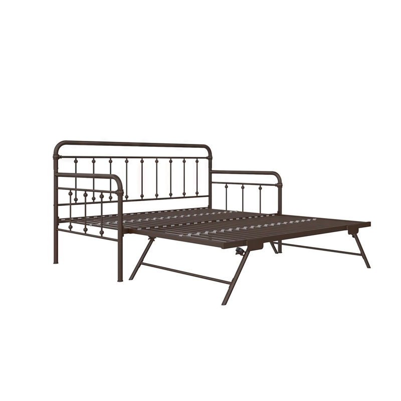 Bowery Hill Twin Metal Daybed with Pop Up Trundle in Bronze