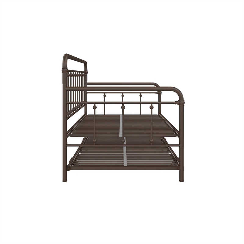 Bowery Hill Twin Metal Daybed with Pop Up Trundle in Bronze