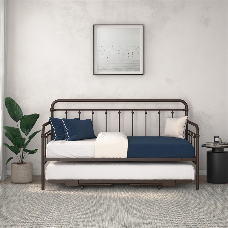 Bowery Hill Twin Metal Daybed with Pop Up Trundle in Bronze