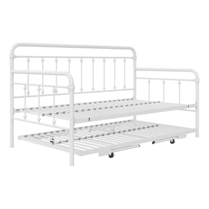 Bowery Hill Twin Metal Daybed with Pop-Up Trundle in White Finish