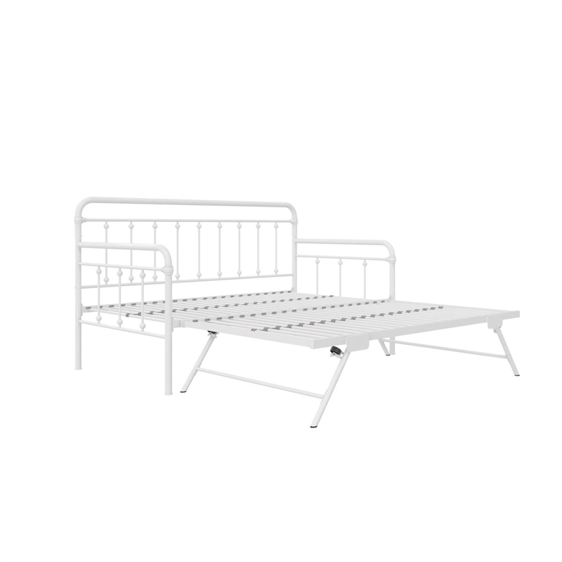 Bowery Hill Twin Metal Daybed with Pop-Up Trundle in White Finish