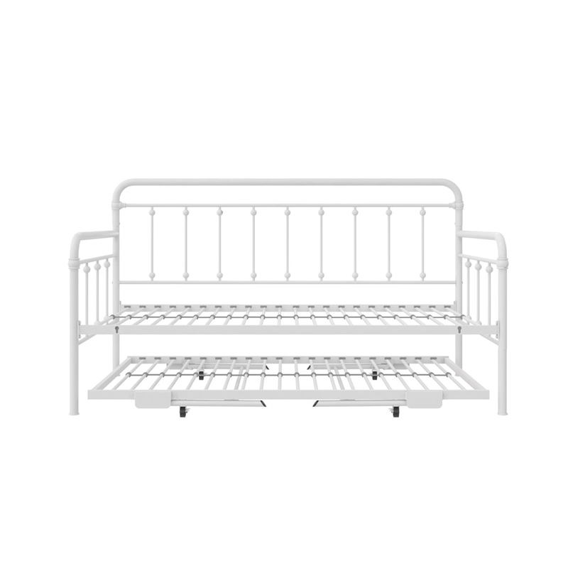 Bowery Hill Twin Metal Daybed with Pop-Up Trundle in White Finish