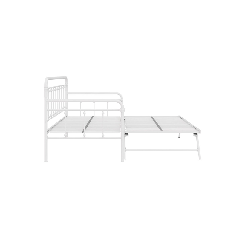 Bowery Hill Twin Metal Daybed with Pop-Up Trundle in White Finish