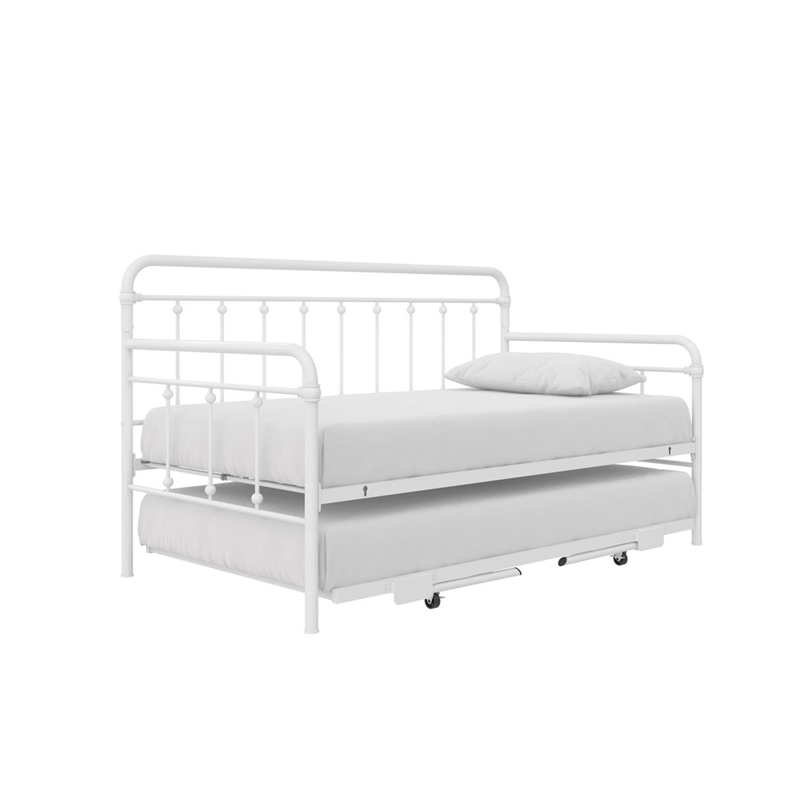 Bowery Hill Twin Metal Daybed with Pop-Up Trundle in White Finish