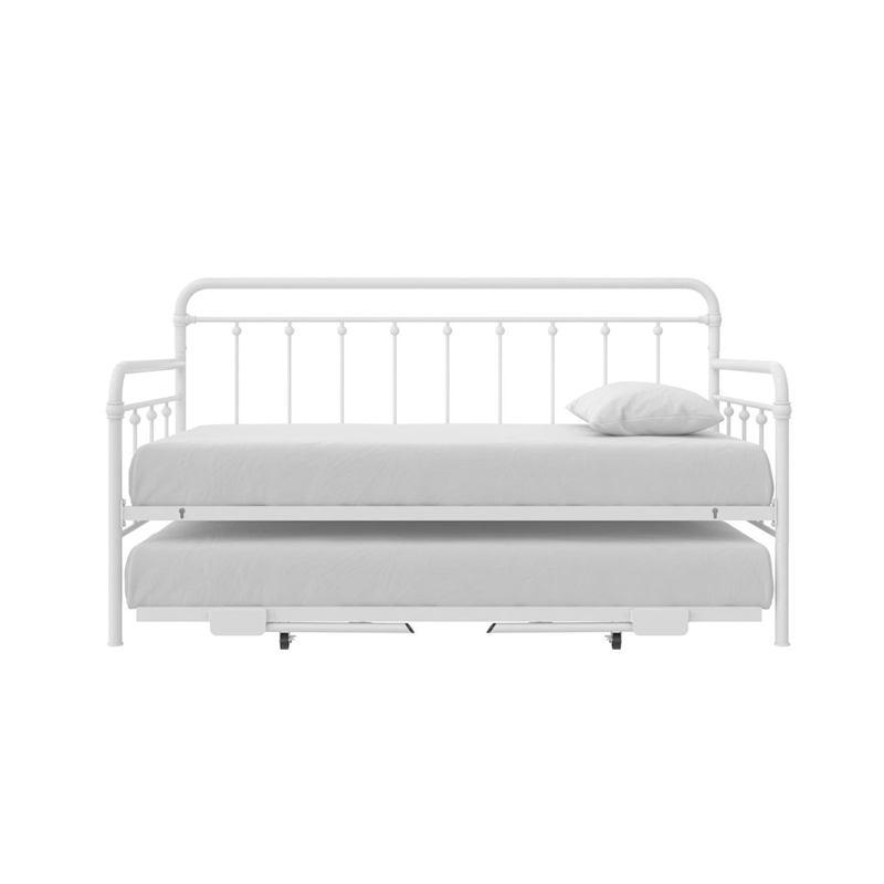 Bowery Hill Twin Metal Daybed with Pop-Up Trundle in White Finish