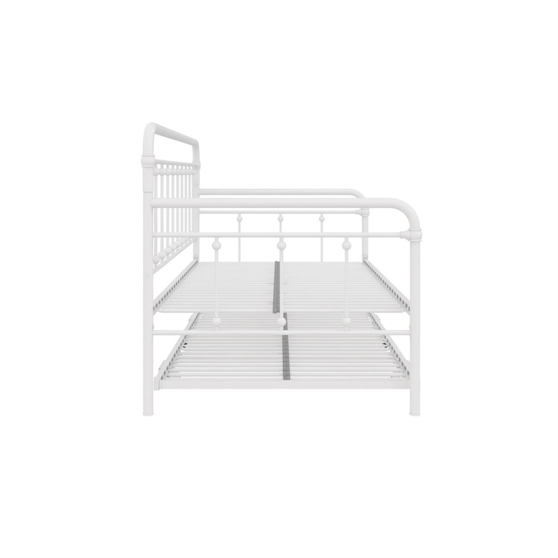 Bowery Hill Twin Metal Daybed with Pop-Up Trundle in White Finish