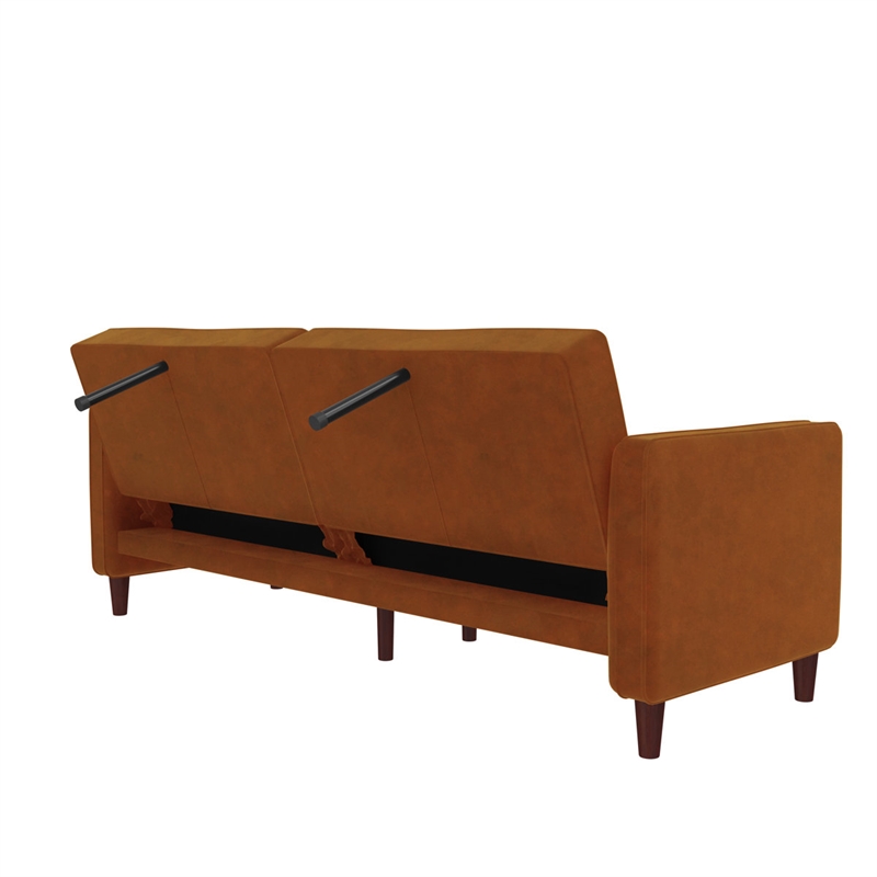 Bowery Hill Pin Tufted Faux Leather Futon in Camel Finish