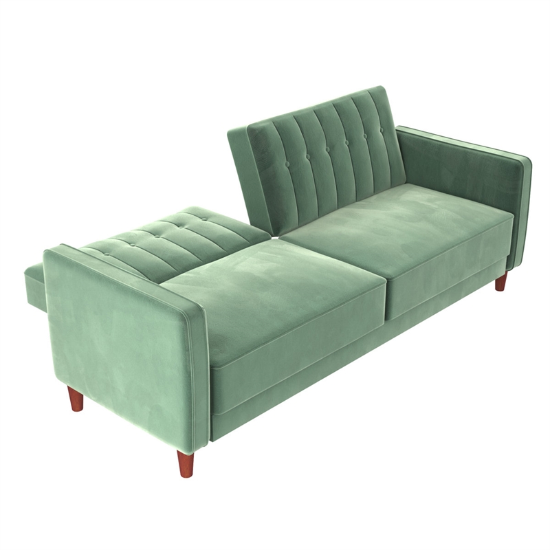 Bowery Hill Convertible Futon in Light Green Velvet with Tapered Legs