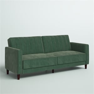 Bowery Hill Convertible Futon in Light Green Velvet with Tapered Legs