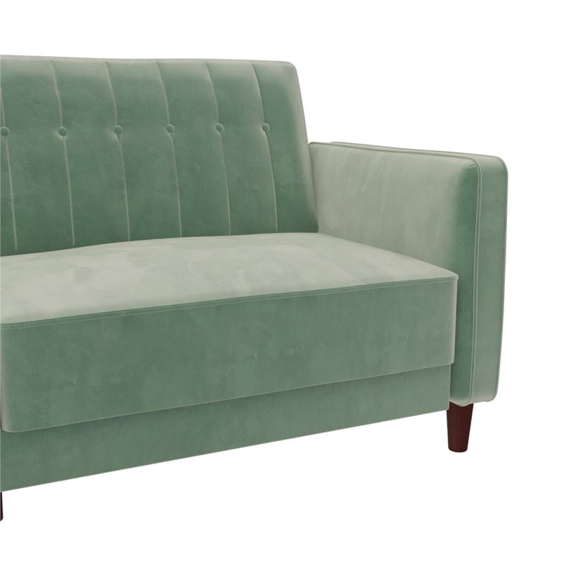 Bowery Hill Convertible Futon in Light Green Velvet with Tapered Legs