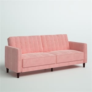 Bowery Hill Convertible Futon in Pink Velvet with Tapered Legs