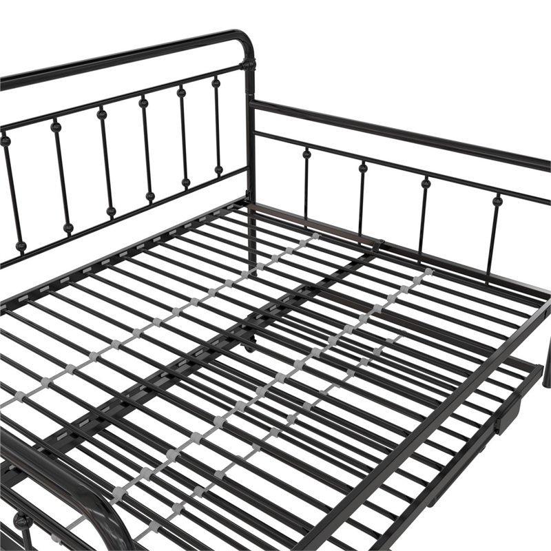 Bowery Hill Twin Daybed with Pop-Up Full Trundle in Black Steel Frame