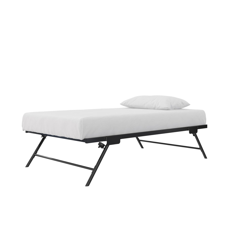 Bowery Hill Twin Daybed with Pop-Up Full Trundle in Black Steel Frame