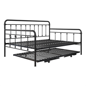 Bowery Hill Twin Daybed with Pop-Up Full Trundle in Black Steel Frame