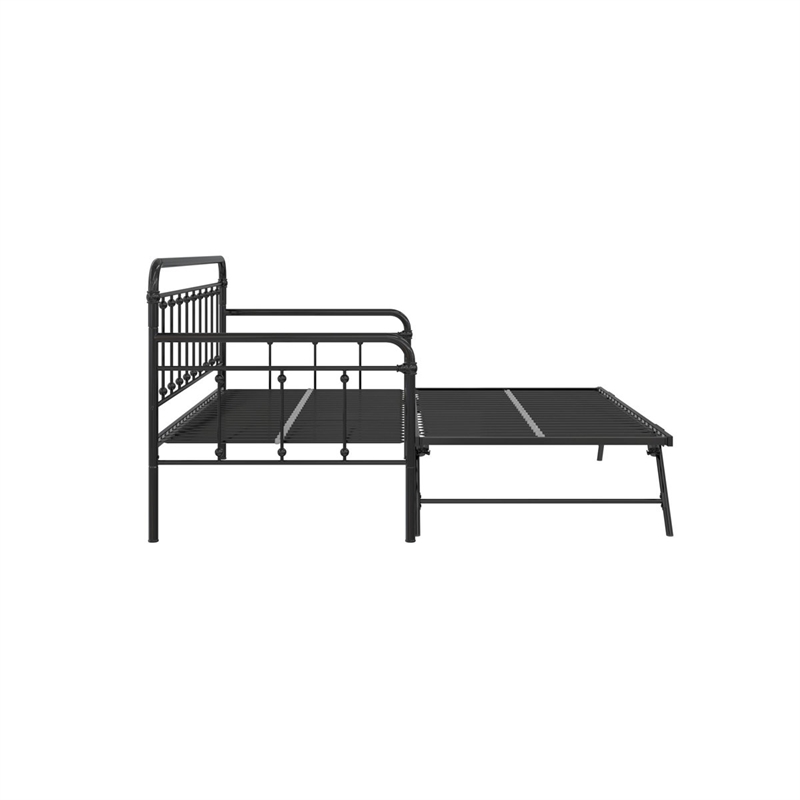 Bowery Hill Twin Metal Daybed with Pop Up Trundle in Black