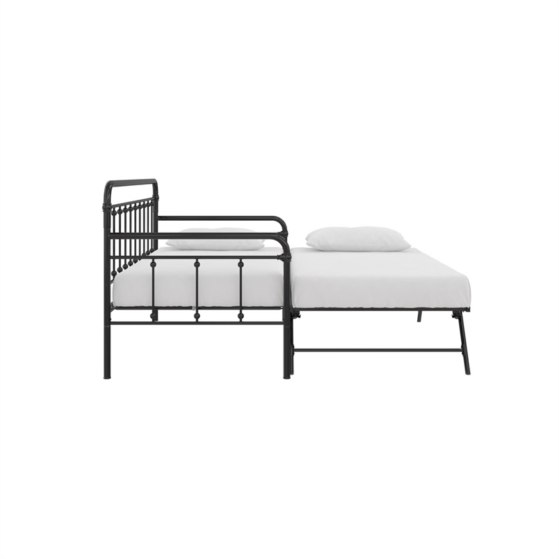 Bowery Hill Twin Metal Daybed with Pop Up Trundle in Black