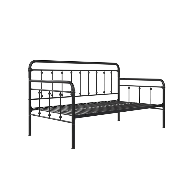 Bowery Hill Twin Metal Daybed with Pop Up Trundle in Black