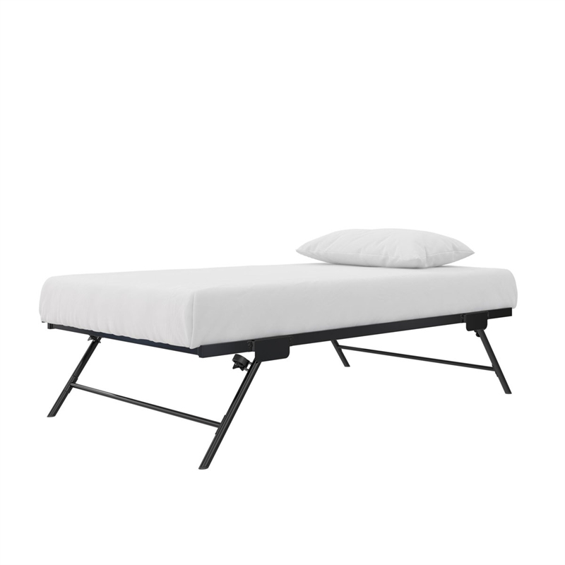 Bowery Hill Twin Metal Daybed with Pop Up Trundle in Black