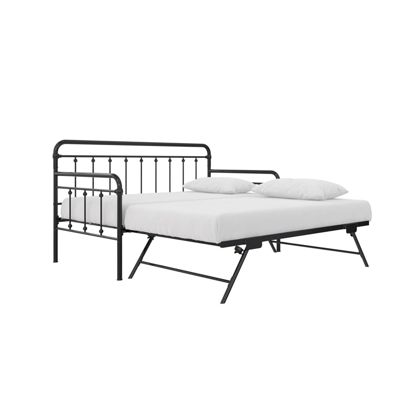 Bowery Hill Twin Metal Daybed with Pop Up Trundle in Black