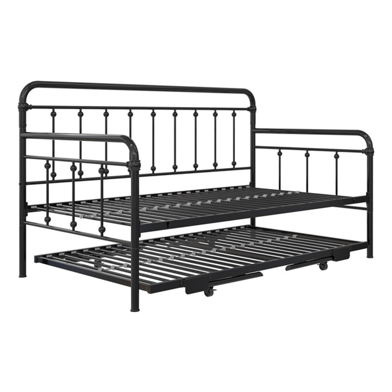Bowery Hill Twin Metal Daybed with Pop Up Trundle in Black