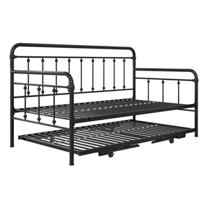 Bowery Hill Twin Metal Daybed with Pop Up Trundle in Black