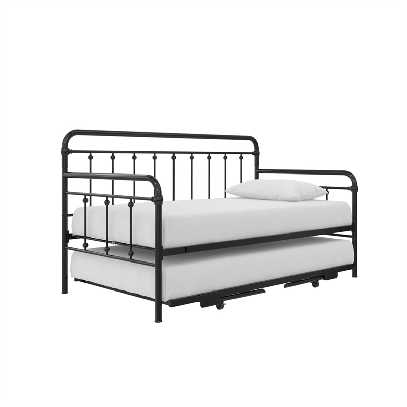 Bowery Hill Twin Metal Daybed with Pop Up Trundle in Black