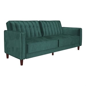 Bowery Hill Pin Tufted Transitional Futon in Emerald Green Velvet