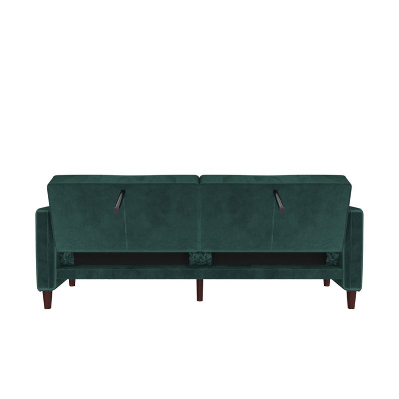 Bowery Hill Pin Tufted Transitional Futon in Emerald Green Velvet