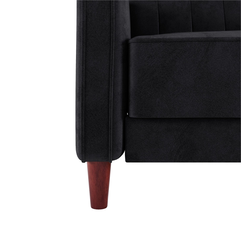 Bowery Hill Pin Tufted Transitional Convertible Futon in Black Velvet