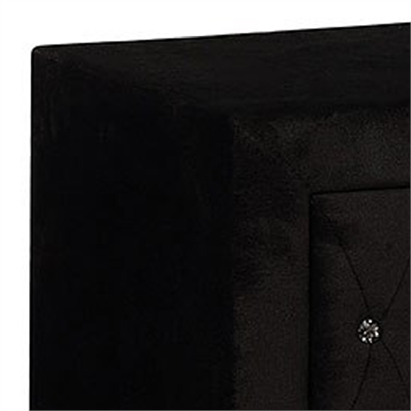 Bowery Hill Nightstand 2 Drawers Black Velvet Upholstery with Crystal Knobs