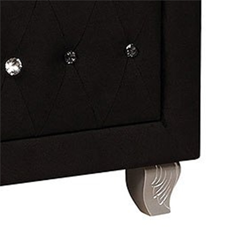 Bowery Hill Nightstand 2 Drawers Black Velvet Upholstery with Crystal Knobs