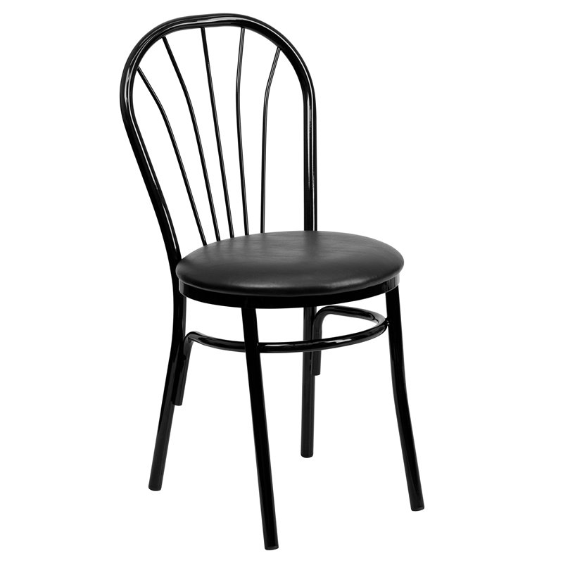 Bowery Hill Fan Back Metal Dining Chair with Vinyl Seat in Black