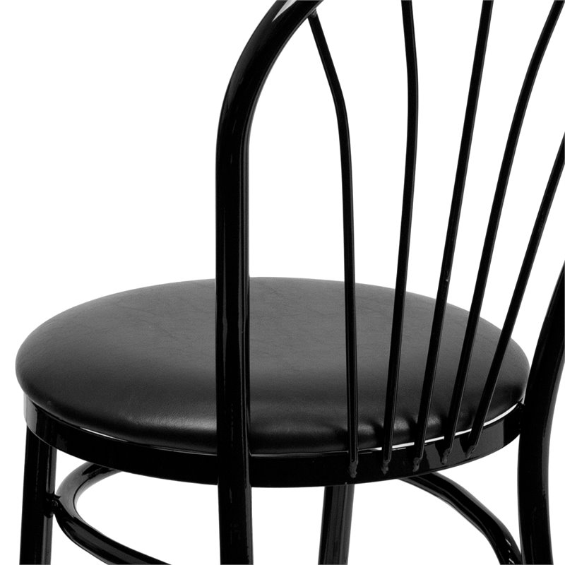 Bowery Hill Fan Back Metal Dining Chair with Vinyl Seat in Black