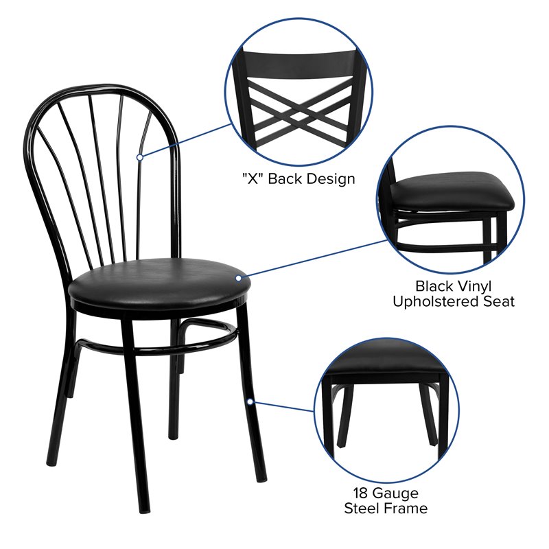 Bowery Hill Fan Back Metal Dining Chair with Vinyl Seat in Black