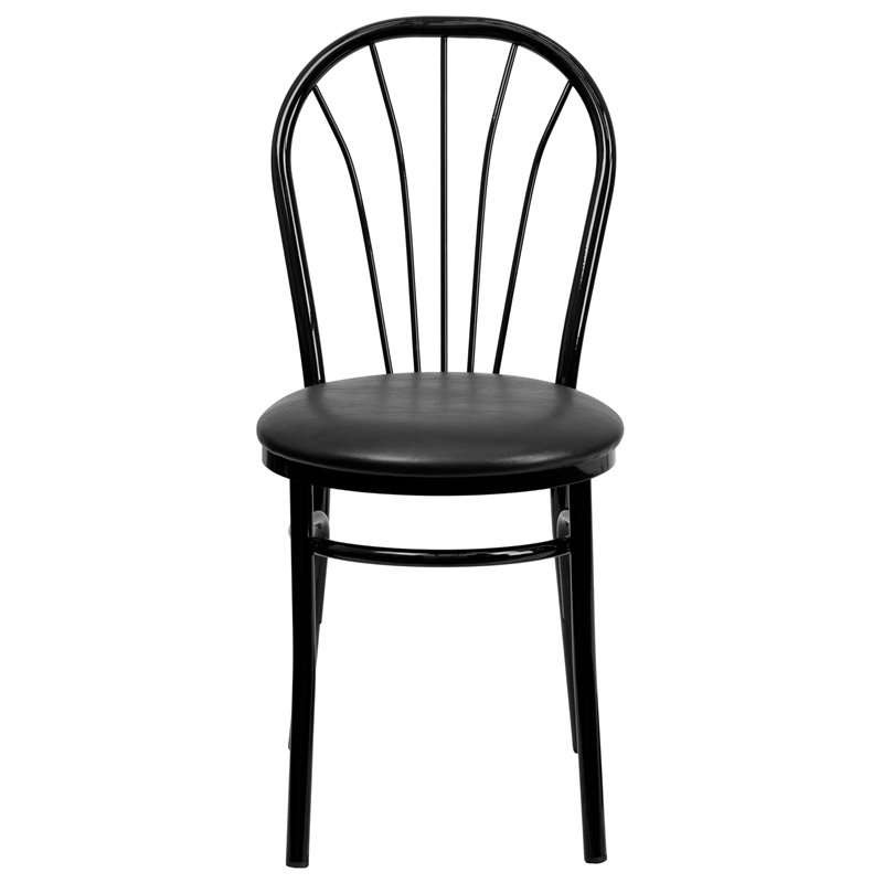 Bowery Hill Fan Back Metal Dining Chair with Vinyl Seat in Black